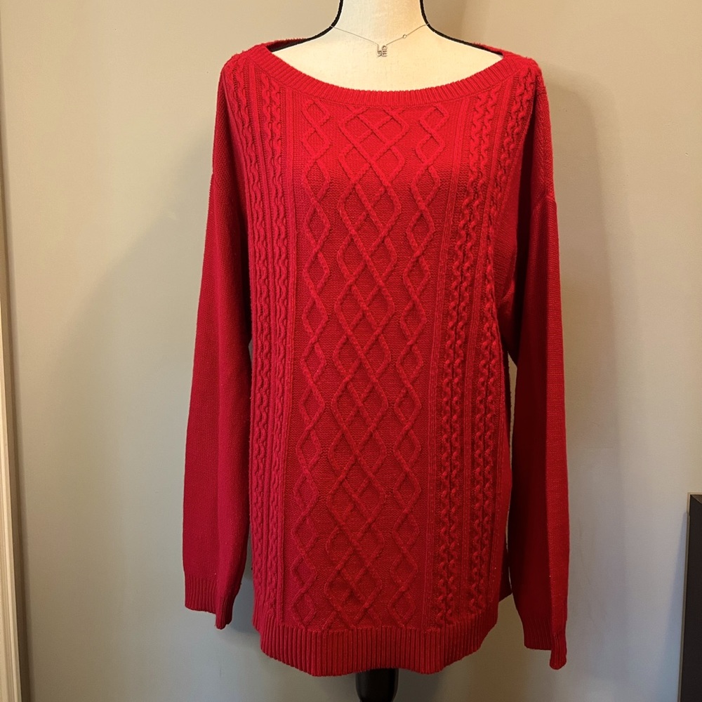 Women’s Chaps Classic Red Cable Knit Sweater Size XL